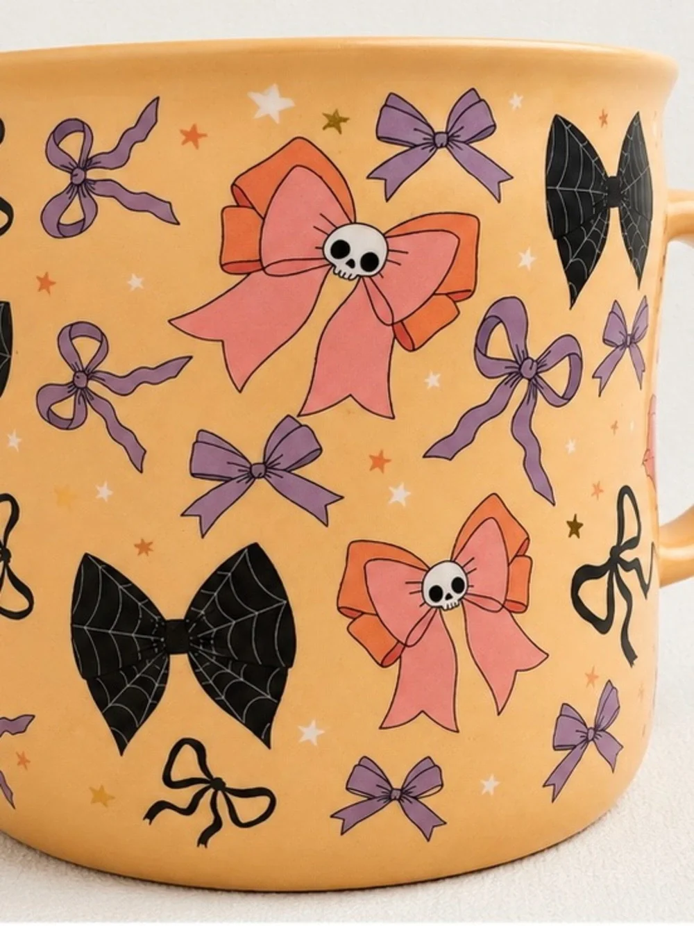 Halloween Bow & Skull Ceramic Mug 16 oz Orange Pink Purple Spooky Cute